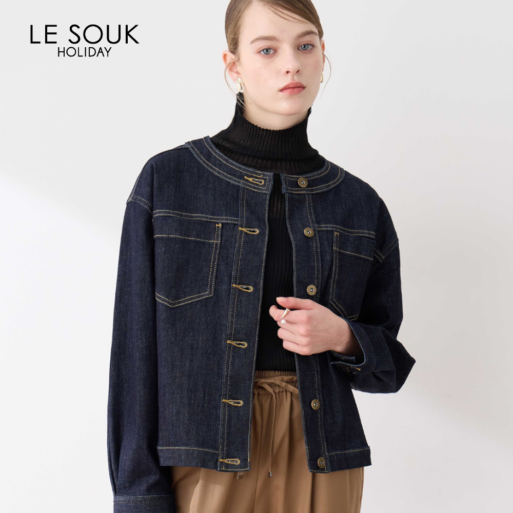 【ルスークホリデー/LE SOUK HOLIDAY】ノーカラーデニムジャケット
