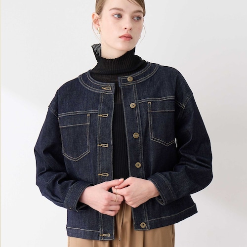 ノーカラーデニムジャケット