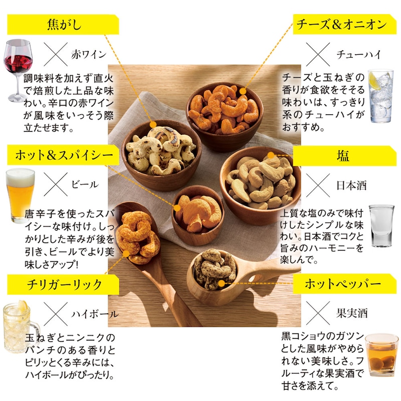 ナッツにぴったりのお酒で、もっと美味しく。※写真は調理例です