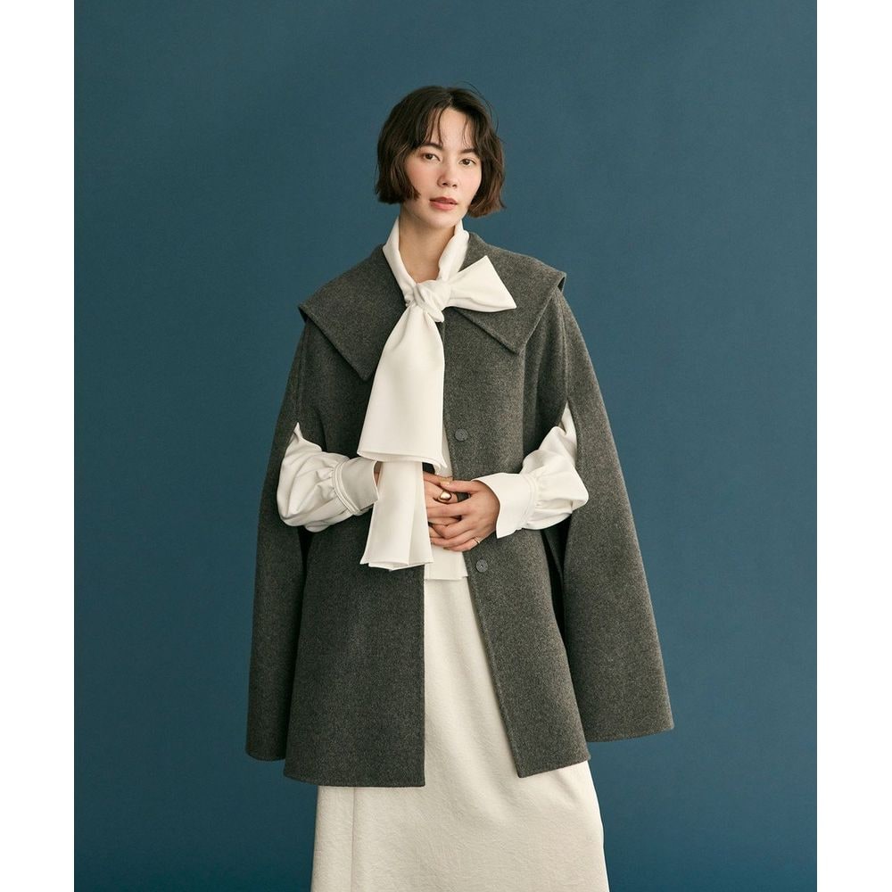 Newans／ハッシュニュアンス】セーラーカラーダブルフェイスケープ