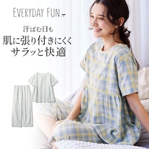 【エブリデイファン/EVERYDAY FUN 】風を通して涼しい綿混サッカー半袖パジャマ