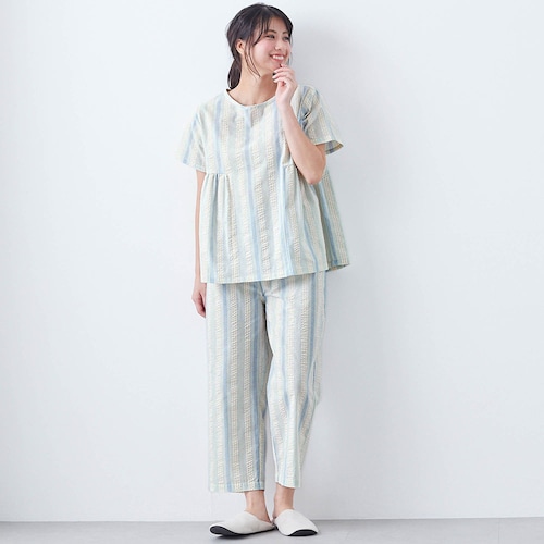 風を通して涼しい綿混サッカー半袖パジャマ