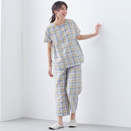 風を通して涼しい綿混サッカー半袖パジャマ