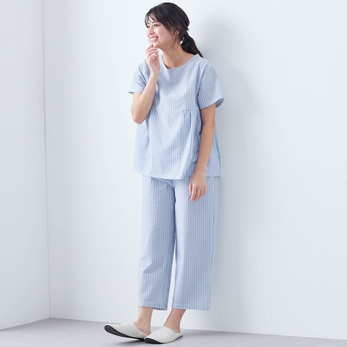 風を通して涼しい綿混サッカー半袖パジャマ