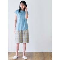 イエローライトブルーチェック（ハーフ丈）