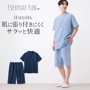 【エブリデイファン/EVERYDAY FUN 】風を通して涼しい綿混サッカー半袖パジャマメンズ