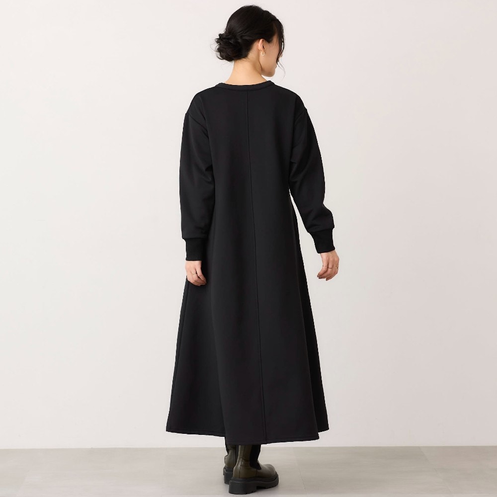 【未使用品】CRESCENT　ロングワンピース　ミニ裏毛　ブラック プリーツライクミニワンピース/MAJESTIC LEGON(マジェスティックレゴン