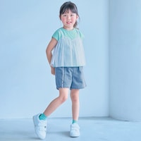 アクアグリーン×オフホワイト／モデル身長113cm・サイズ110