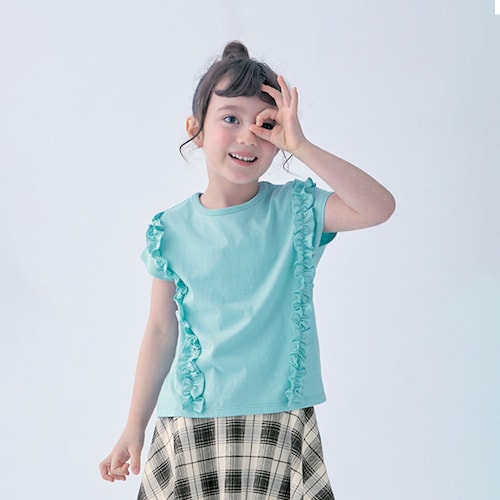 薄くて涼しいギャザーフリルフレンチスリーブＴシャツ 【子供服 半袖】