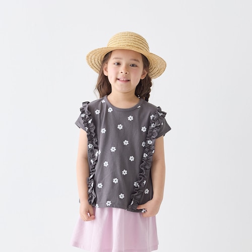 薄くて涼しいギャザーフリルフレンチスリーブＴシャツ 【子供服 半袖】