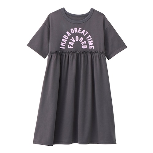 ロゴプリントウエスト切替えハーフスリーブワンピース 【子供服 半袖】