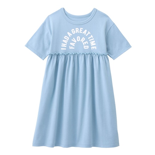 ロゴプリントウエスト切替えハーフスリーブワンピース 【子供服 半袖】