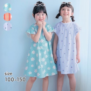 【ジータ/GITA】袖フリル総柄Aラインワンピース 【子供服 半袖】