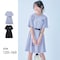 ウエスト飾りベルト袖ラインリボンワンピース 【子供服 半袖】