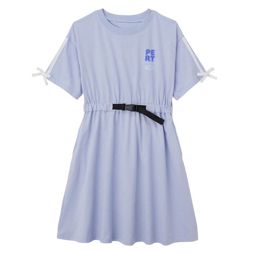 ウエスト飾りベルト袖ラインリボンワンピース 【子供服 半袖】