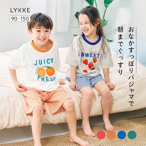 【リッケ/LYKKE】【親子でリンク】丈長め & 股上深めでおなかが出にくい半袖綿素材パジャマ(キッズ) 【子供パジャマ】