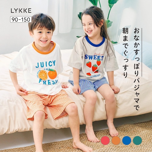 【親子でリンク】丈長め&股上深めでおなかが出にくい半袖綿素材パジャマ（キッズ） 【子供パジャマ】