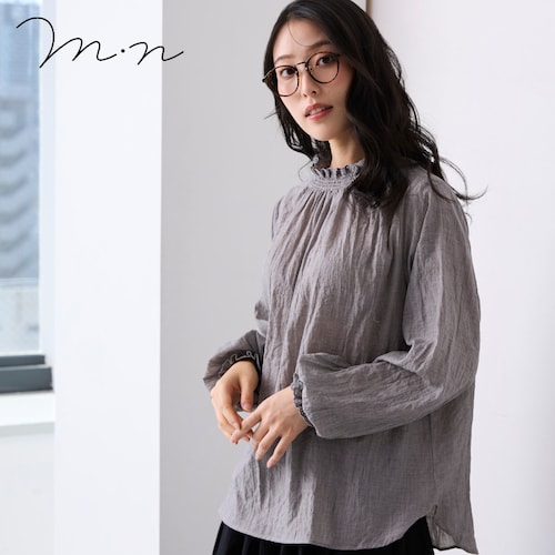 【2月4日セール追加】 レース使いシャーリングブラウス