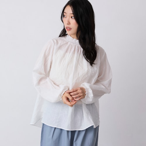 【2月4日セール追加】 レース使いシャーリングブラウス