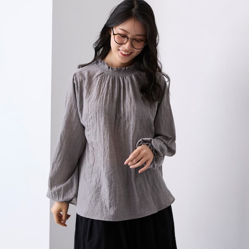 【2月4日セール追加】 レース使いシャーリングブラウス