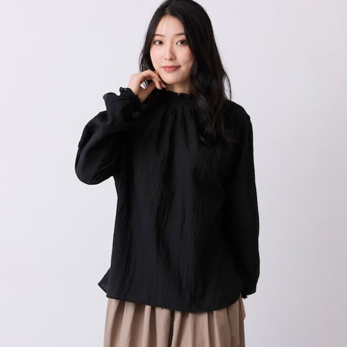 【2月4日セール追加】 レース使いシャーリングブラウス