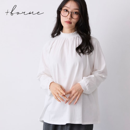 シャーリング使い長袖ラグランプルオーバー