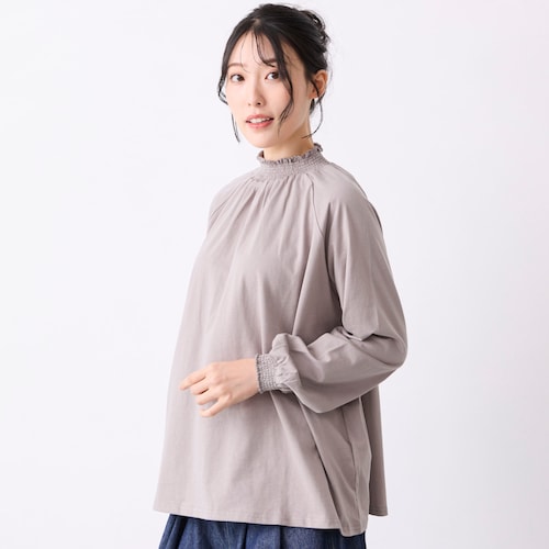 シャーリング使い長袖ラグランプルオーバー