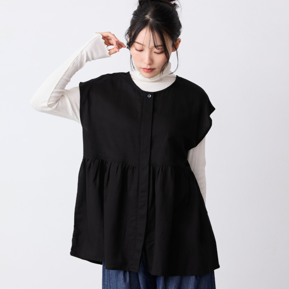 【プリュスボルメ/+borme】ゆったりノースリーブ前開きブラウス