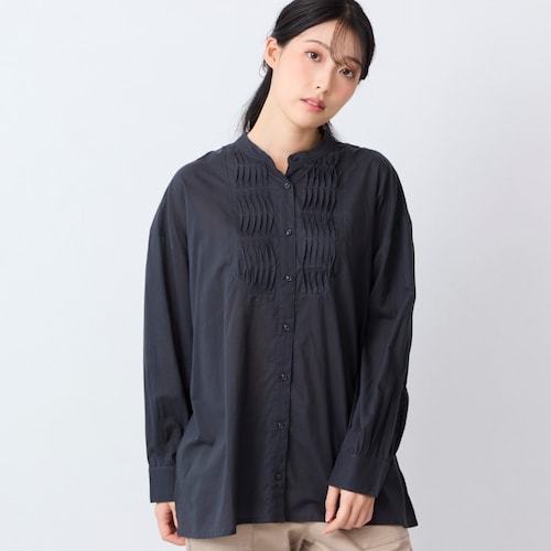 ウエーブタック前開きブラウス