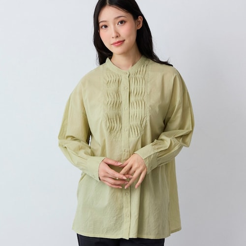 ウエーブタック前開きブラウス