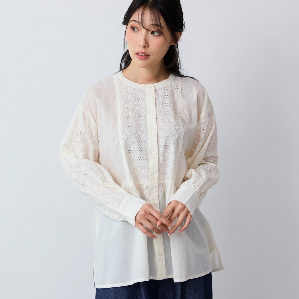 【ベルメゾン】シフリー刺繍前開きブラウス