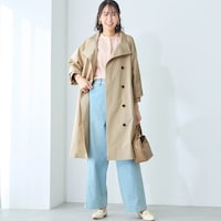 モデル身長169cm／M　グレージュ（ロング）　※写真は撮影用のため着丈+5cm