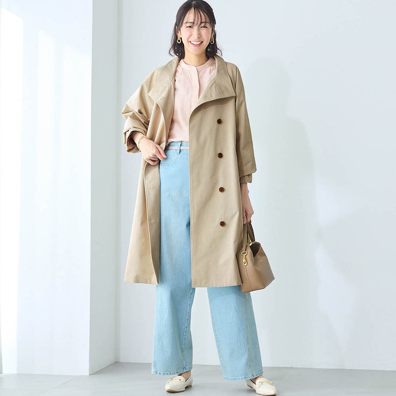 モデル身長169cm／M　グレージュ（ロング）　※写真は撮影用のため着丈+5cm