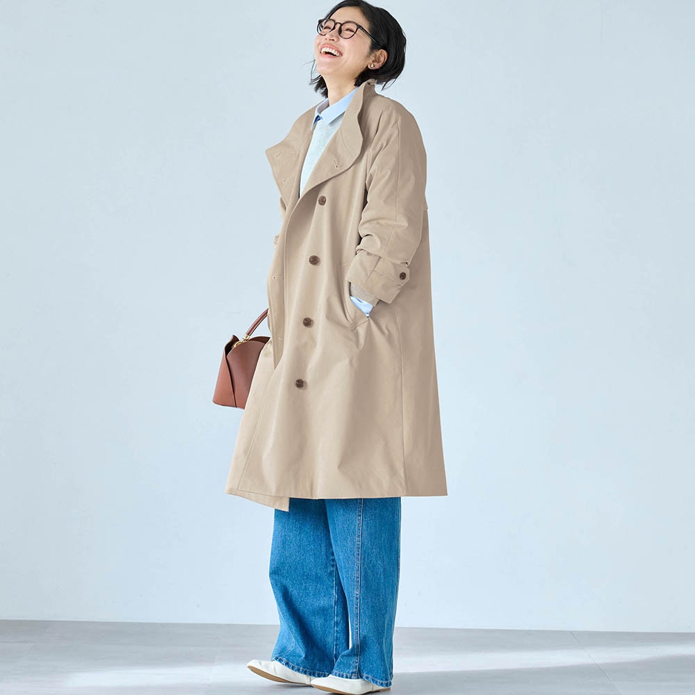 モデル身長168cm／M　グレージュ（ロング）　※写真は撮影用のため着丈+5cm