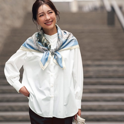 スカーフ付きバンドカラーシャツ