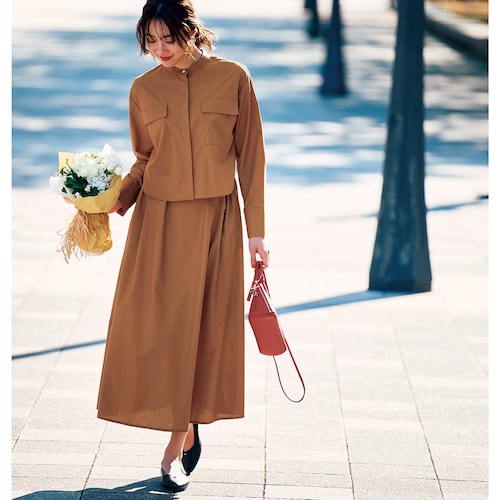 ウエストギャザーシャツワンピース