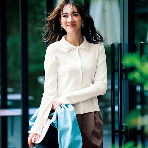 襟付きニットカーディガン