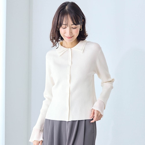 襟付きニットカーディガン