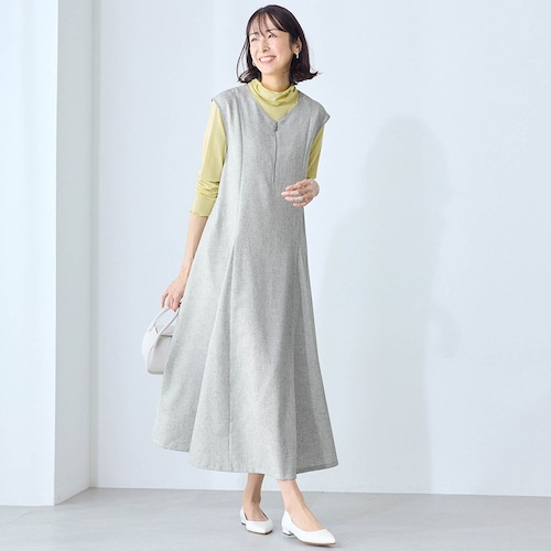 フロントファスナーきれいめワンピース