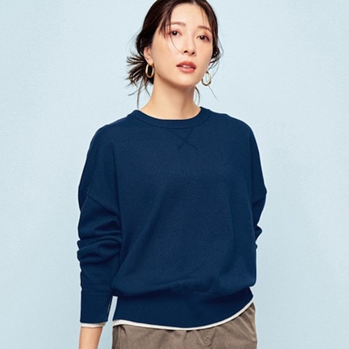 洗えるレイヤード風スウェットライクニット