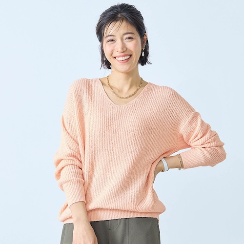 ホールガーメント風綿混Vネックニット