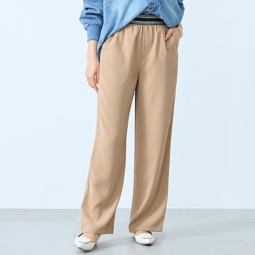 ウエストデザインゴムとろみワイドパンツ