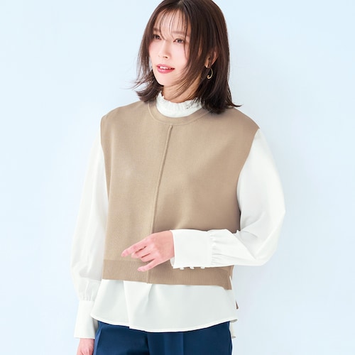 ニットベスト付きブラウス