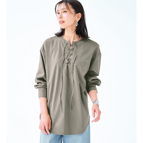 レースアップチュニックブラウス