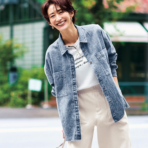 袖リブコットンデニムシャツ