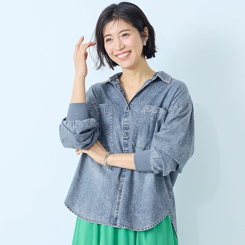 袖リブコットンデニムシャツ