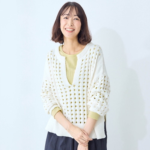 キーネックメッシュニット