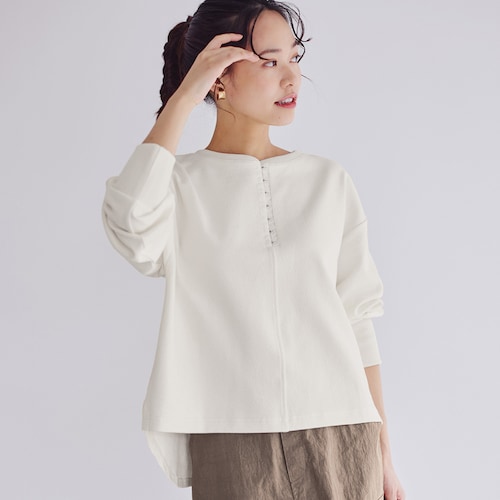 ふくれジャカードヘンリーネックカットソー