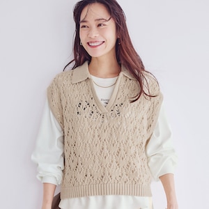 【ロウイング/Rowing】透かし編み襟付きニットベスト