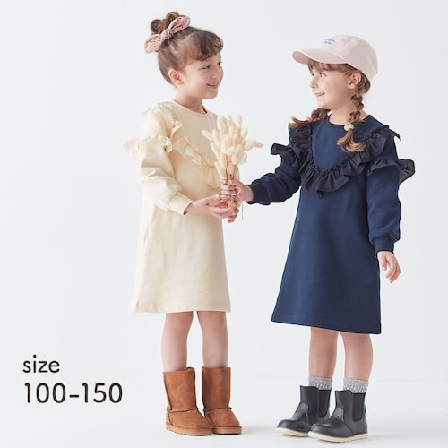 裏起毛カットソーワンピース 【子供服 長袖】